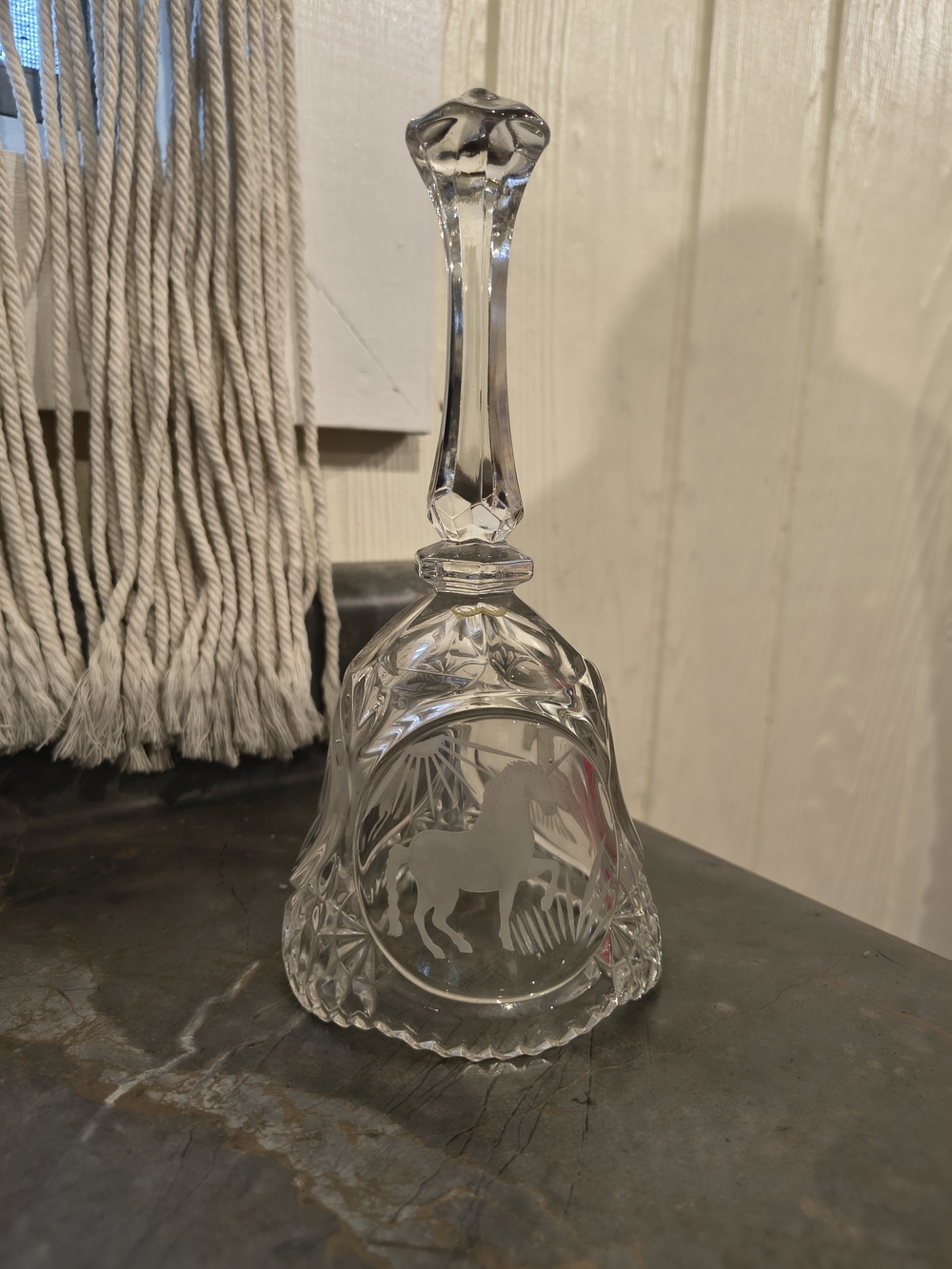 Vintage Artmark Unicorn Horse 24% Lead Crystal Glass Bell